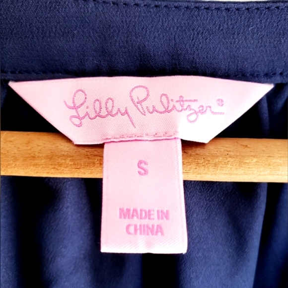 Lilly Pulitzer Roslyn 100% Silk Navy Blue Tunic Dress Beaded Embroidered Sz:S - Picture 7 of 9